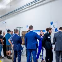 Family members check out student projects